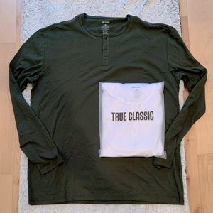 True Classic Long Sleeve Henley (Two-Pack, XL, White and Forest Green)